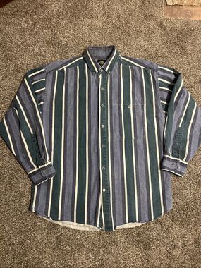 VTG Santana Mens Blue Denim Stripe Denim Button Down Shirt Cotton Western Medium